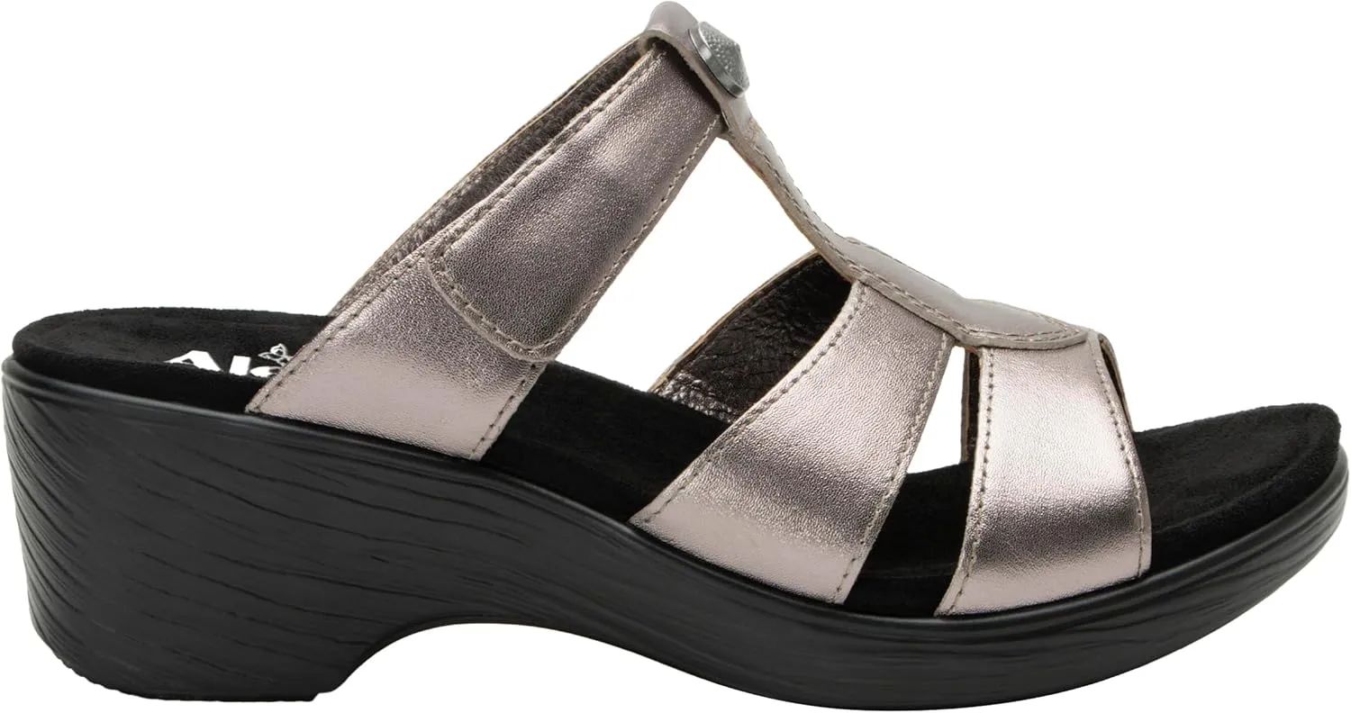 Alegria Womens Shantal Leather Wedge Sandal - Stylish and Versatile Open Back Heel for Endless Support - Enhanced Arch Slip Resistant Platform Heel For Professionals