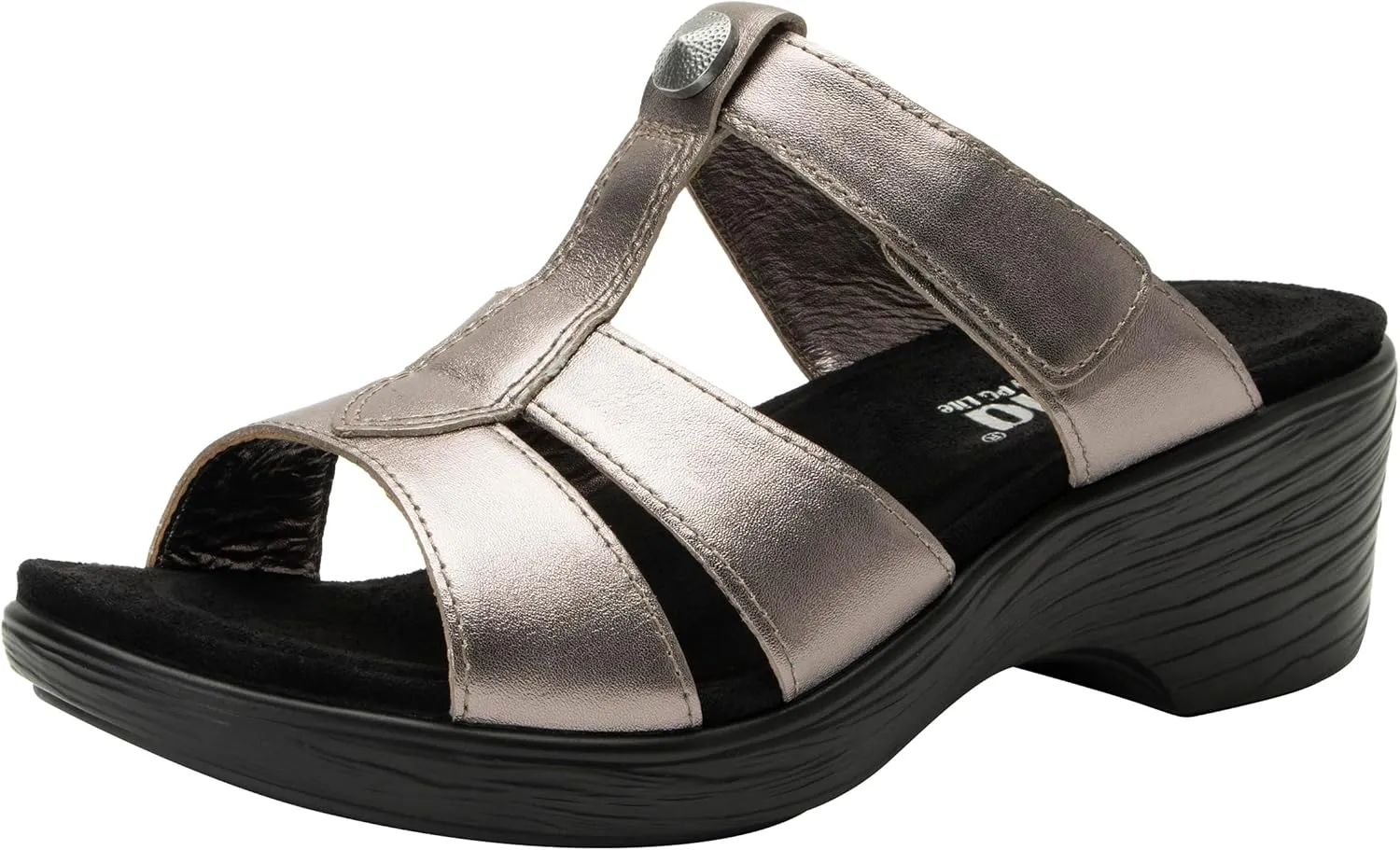 Alegria Womens Shantal Leather Wedge Sandal - Stylish and Versatile Open Back Heel for Endless Support - Enhanced Arch Slip Resistant Platform Heel For Professionals