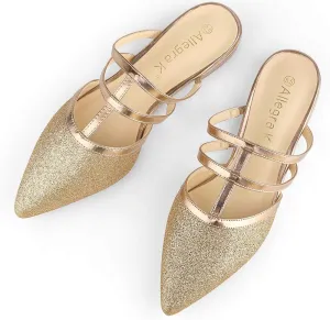 Allegra K Women's Glitter Pointed Toe Flat Mules