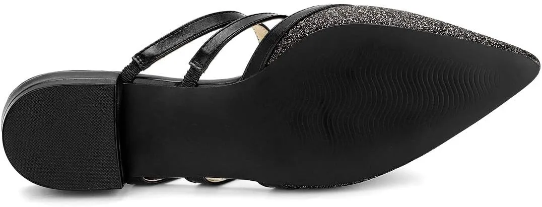 Allegra K Women's Glitter Pointed Toe Flat Mules