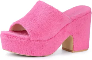 Allegra K Women's Open Toe Platform Slides Chunky Heels Sandals