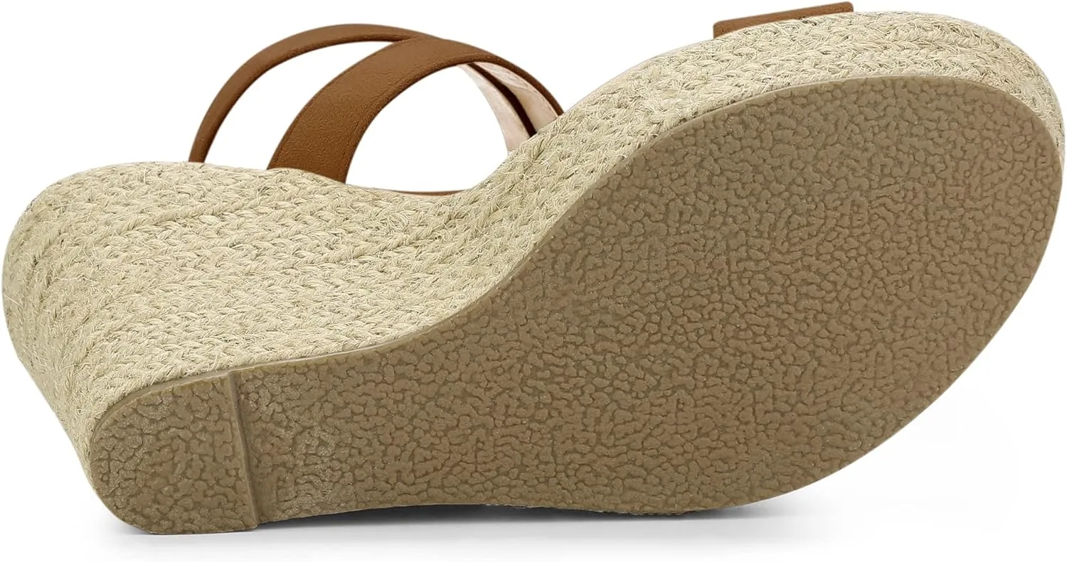 Allegra K Women's Slingback Crisscross Espadrille Wedges Heel Sandals