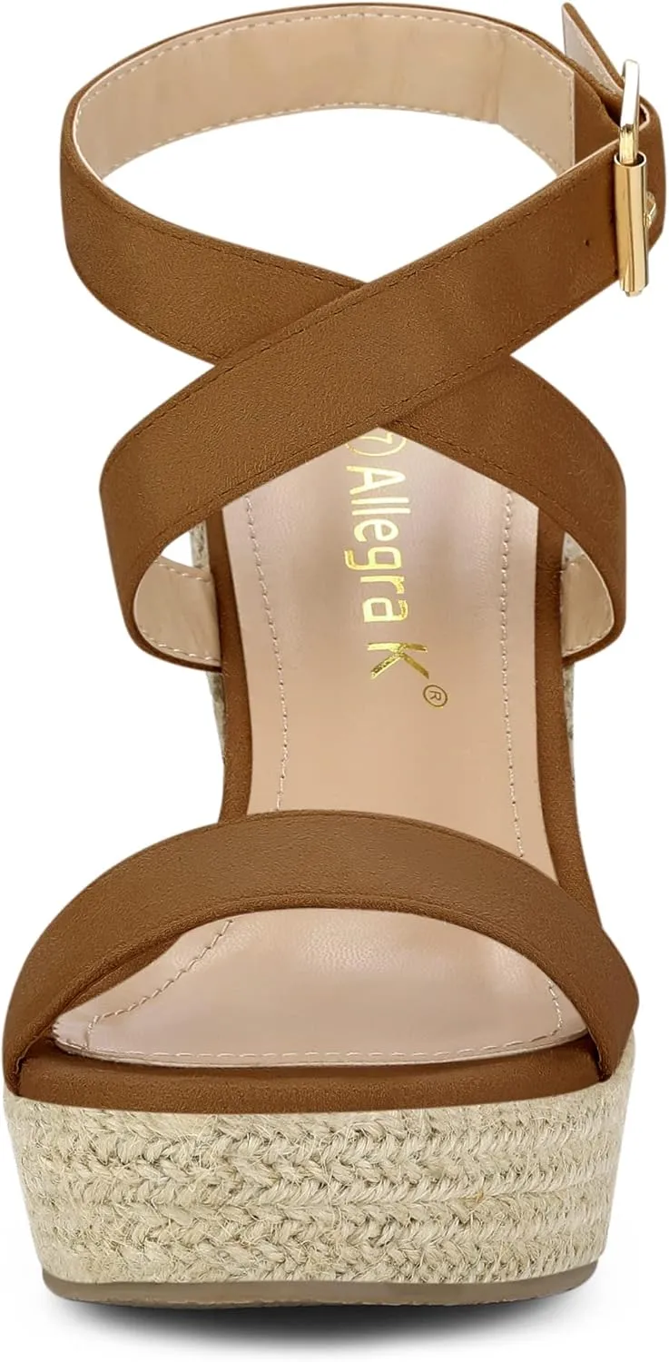 Allegra K Women's Slingback Crisscross Espadrille Wedges Heel Sandals