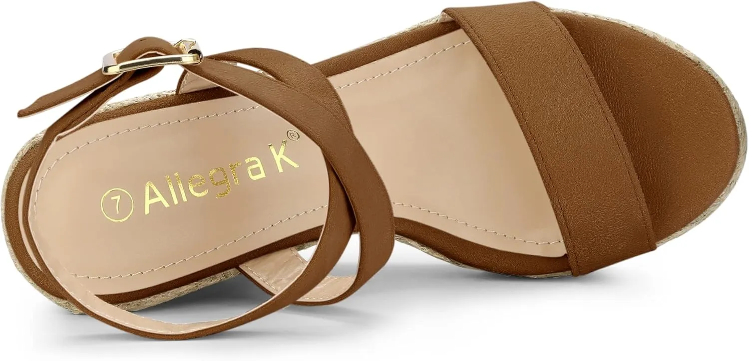 Allegra K Women's Slingback Crisscross Espadrille Wedges Heel Sandals