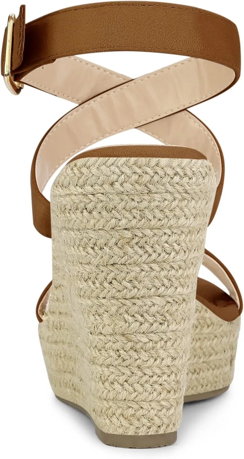 Allegra K Women's Slingback Crisscross Espadrille Wedges Heel Sandals