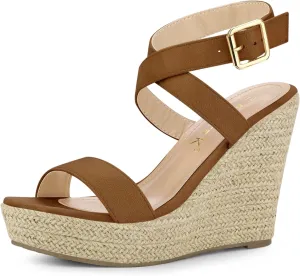 Allegra K Women's Slingback Crisscross Espadrille Wedges Heel Sandals