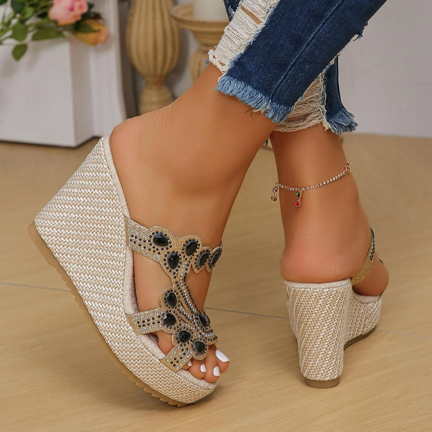 Arch Support Thick Bottom Sandals for Women Women's Ankle Strap Low Wedge Sandal Arch Support Elegant Sandals