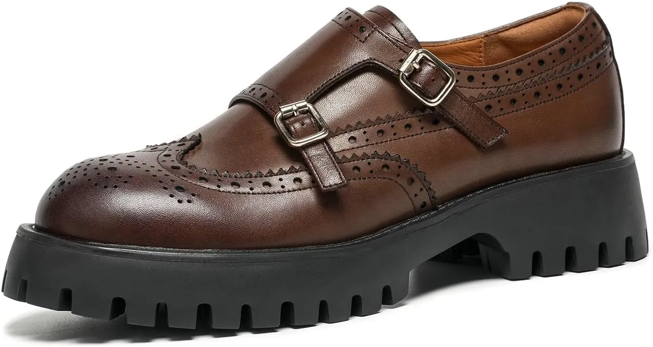 BEAU TODAY Chunky Loafers for Women, Women’s Leather Platform Loafers, Lug Sole Tassel Slip On Loafers Shoes Brogues Wingtip Casual Business Shoes Comfortable Dressy