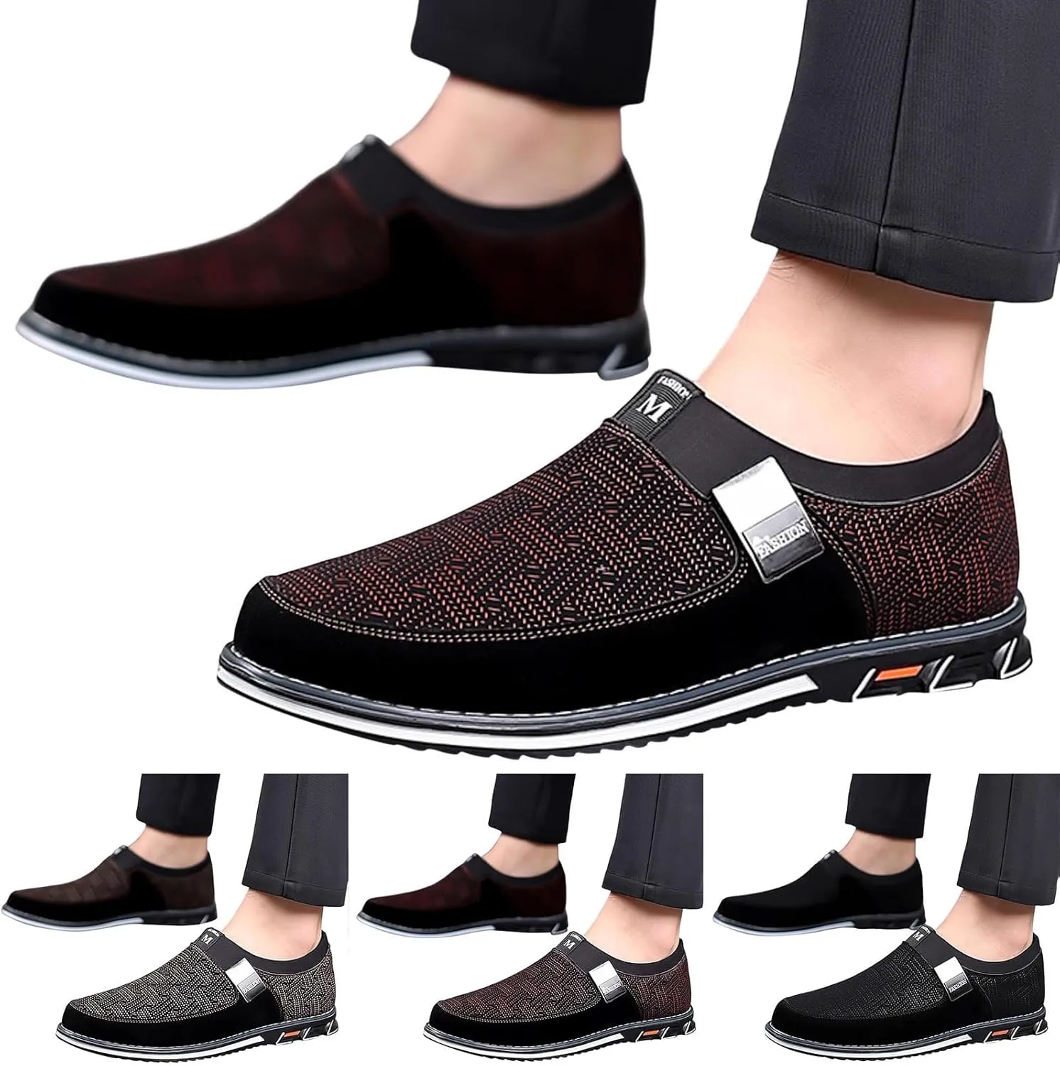 Black Dress Shoes Men Loafers Men Leather Shoes Fashionable and Casual Style New Flat Bottomed Soft Sole Slip On Comfortable Slip On Large Size Brown Oxfords Shoes Men Size 14