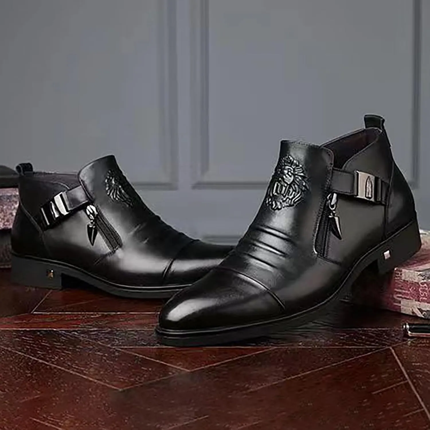 Blue Dress Shoes Men 14 Foreign Trade Men's Embossed Double Side Zipper Europe and The United States Ankle Boots Men's Boots Leather Shoes Mens Business Shoes Comfort