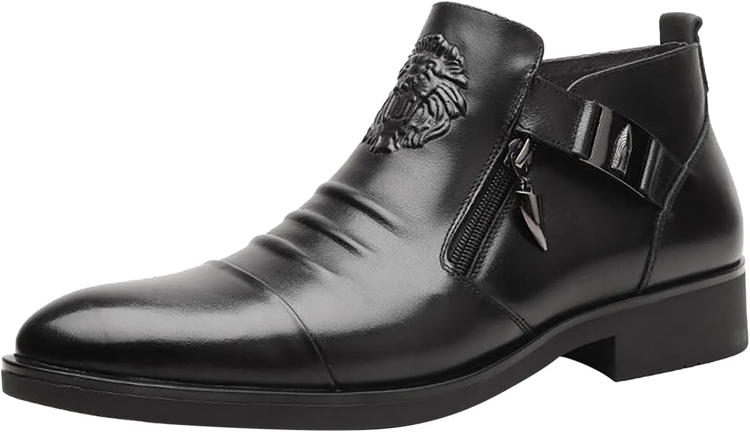 Blue Dress Shoes Men 14 Foreign Trade Men's Embossed Double Side Zipper Europe and The United States Ankle Boots Men's Boots Leather Shoes Mens Business Shoes Comfort