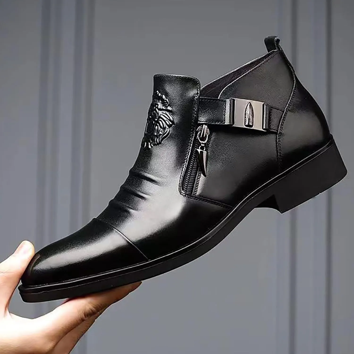 Blue Dress Shoes Men 14 Foreign Trade Men's Embossed Double Side Zipper Europe and The United States Ankle Boots Men's Boots Leather Shoes Mens Business Shoes Comfort