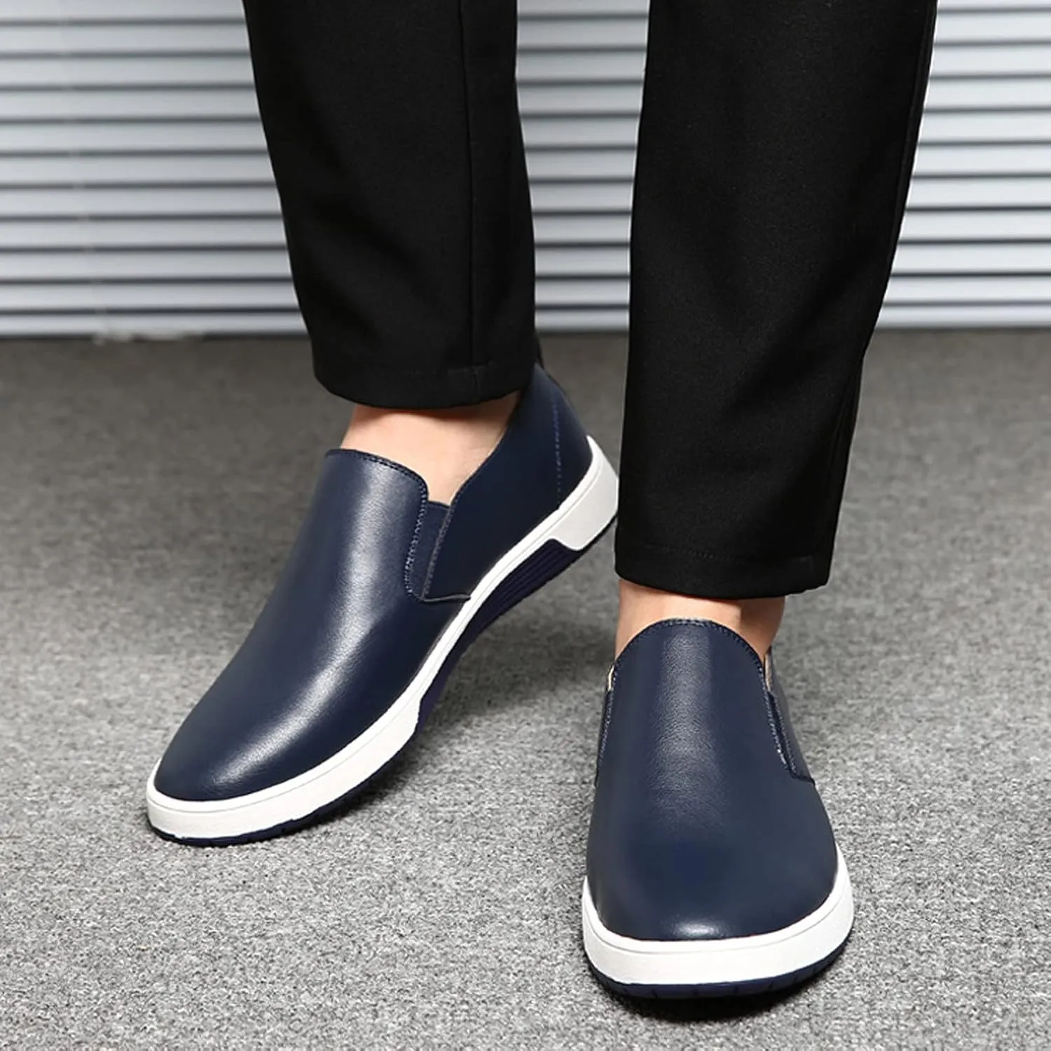 Business Casual Shoes Men 14 Wide Leisure Slip On Breathable Wear Men's Business Style Leather Shoes Solid Formal Color Men's Leather Shoes Mens Dress Shoes Loafers Slip-Ons Casual Black