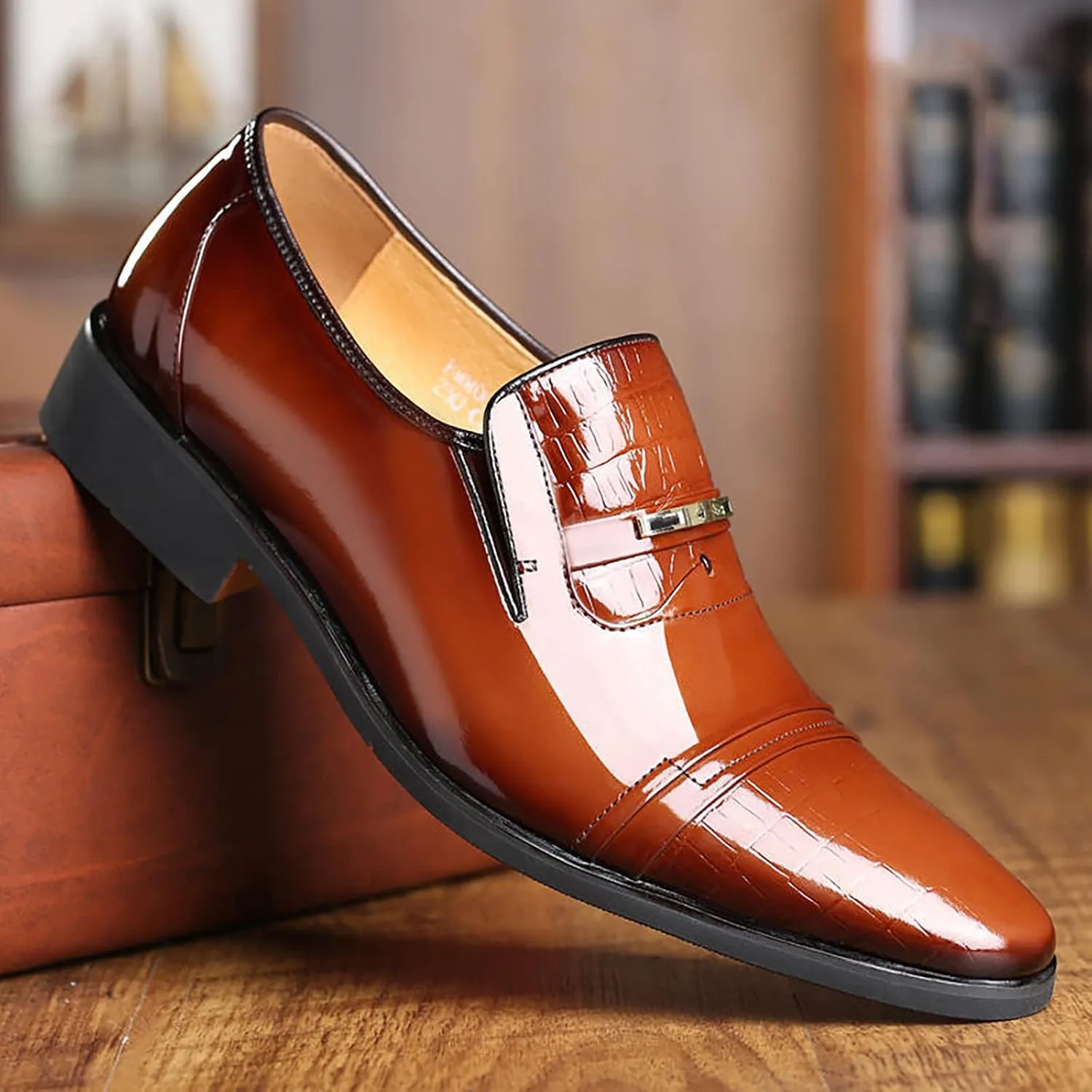 Casual Dress Shoes for Men Size 14 New Men's Lacquered Leather Upper British Splicing Mens Extra Wide Dress Shoes