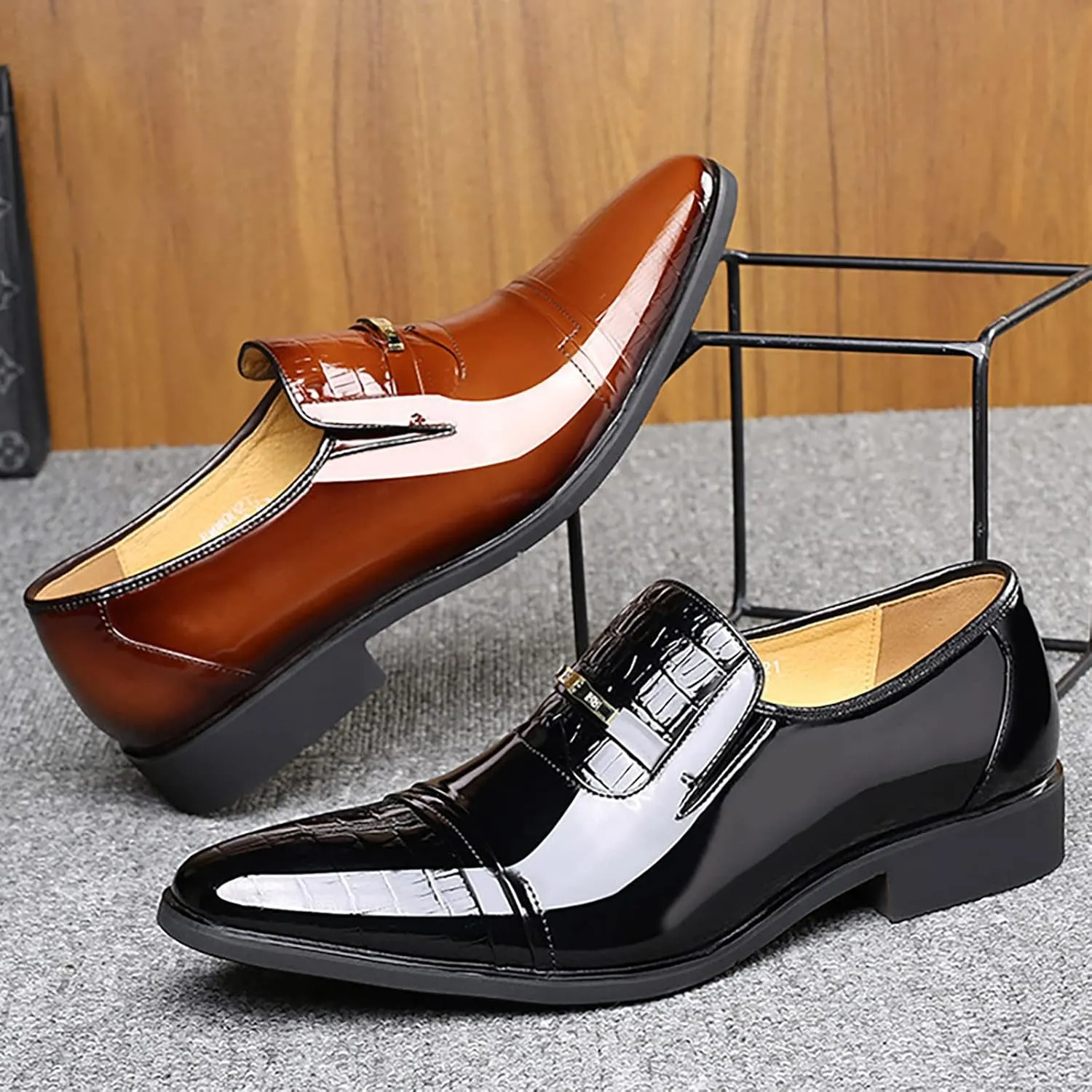 Casual Dress Shoes for Men Size 14 New Men's Lacquered Leather Upper British Splicing Mens Extra Wide Dress Shoes