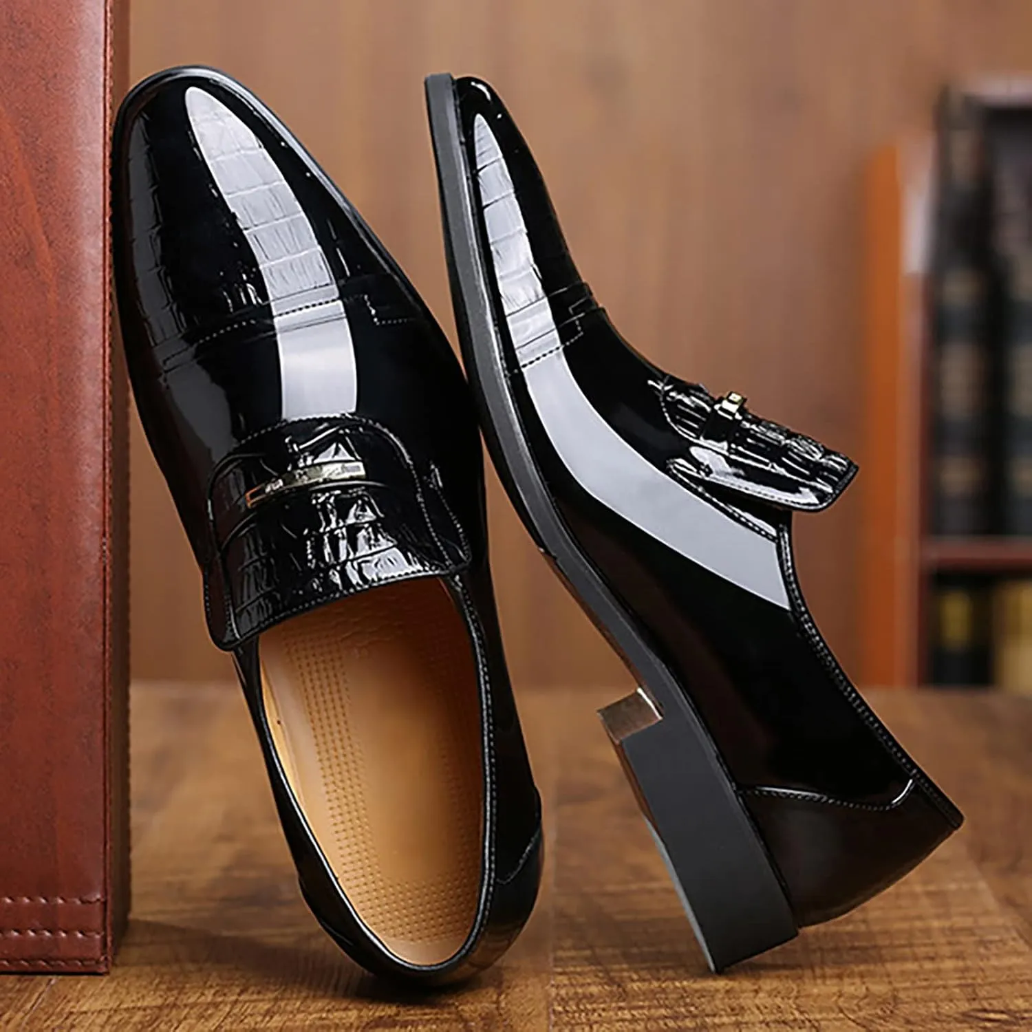 Casual Dress Shoes for Men Size 14 New Men's Lacquered Leather Upper British Splicing Mens Extra Wide Dress Shoes