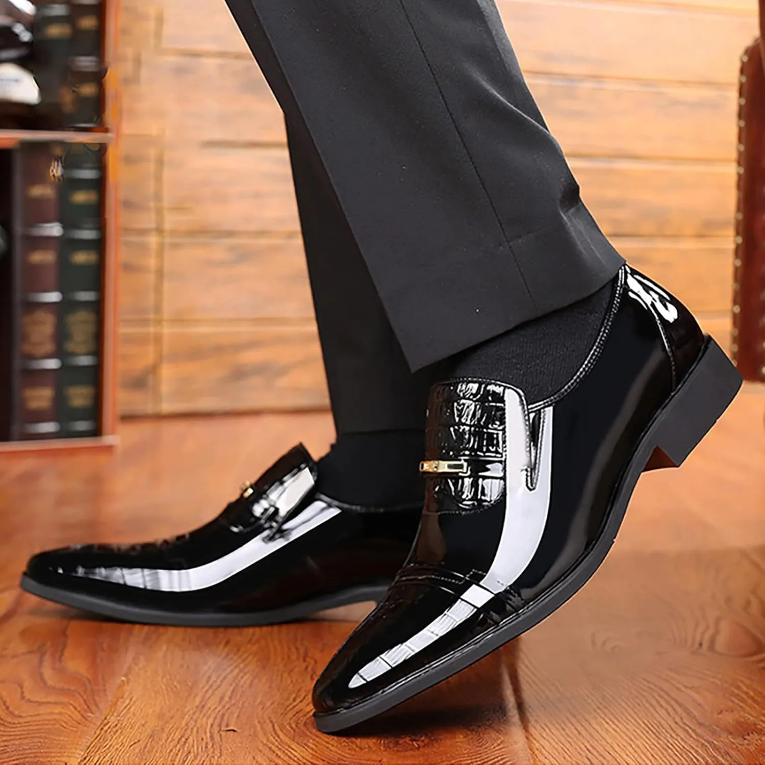 Casual Dress Shoes for Men Size 14 New Men's Lacquered Leather Upper British Splicing Mens Extra Wide Dress Shoes