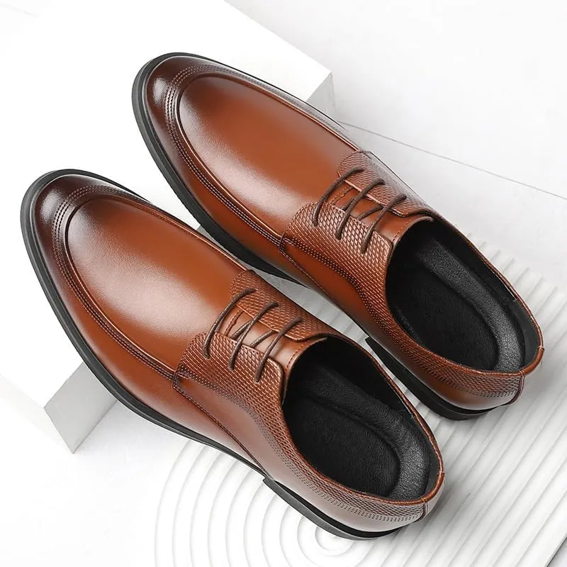 Classic Men's Leather Dress Shoes Men Casual Wedding Faux Patent Derby Shoes Business Derby Shoes(Brown,11)