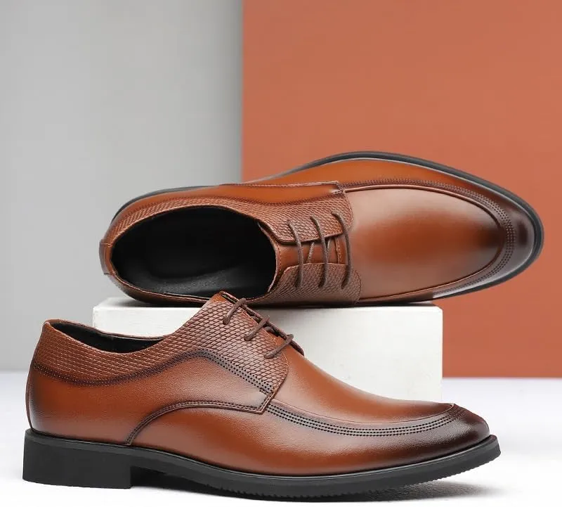 Classic Men's Leather Dress Shoes Men Casual Wedding Faux Patent Derby Shoes Business Derby Shoes(Brown,11)