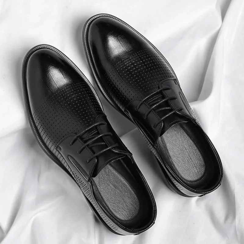 Classic Men's Leather Dress Shoes Mens Breathable Business Lace Up Oxford Shoes Non-Slip Softsole Walking Derby Shoes for Men