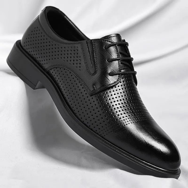 Classic Men's Leather Dress Shoes Mens Breathable Business Lace Up Oxford Shoes Non-Slip Softsole Walking Derby Shoes for Men