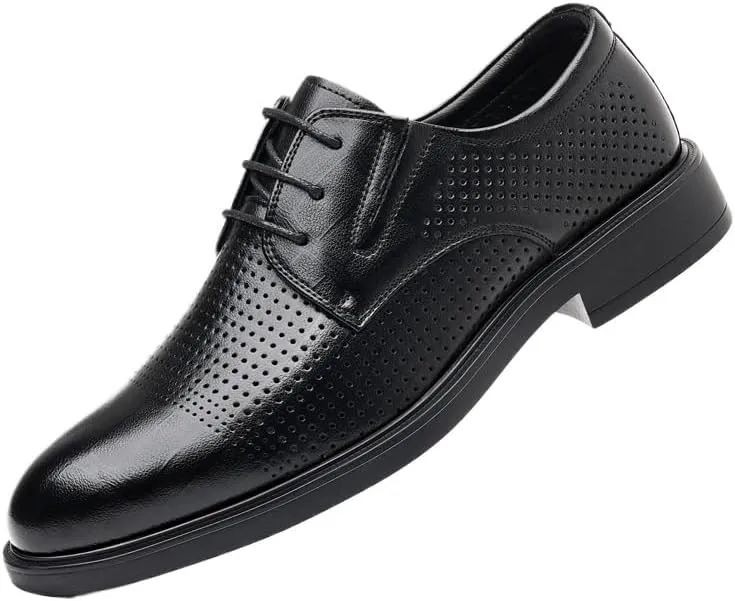 Classic Men's Leather Dress Shoes Mens Breathable Business Lace Up Oxford Shoes Non-Slip Softsole Walking Derby Shoes for Men