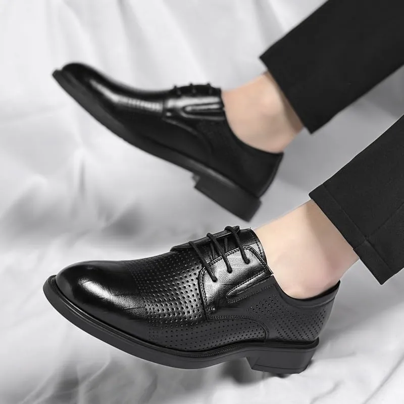 Classic Men's Leather Dress Shoes Mens Breathable Business Lace Up Oxford Shoes Non-Slip Softsole Walking Derby Shoes for Men
