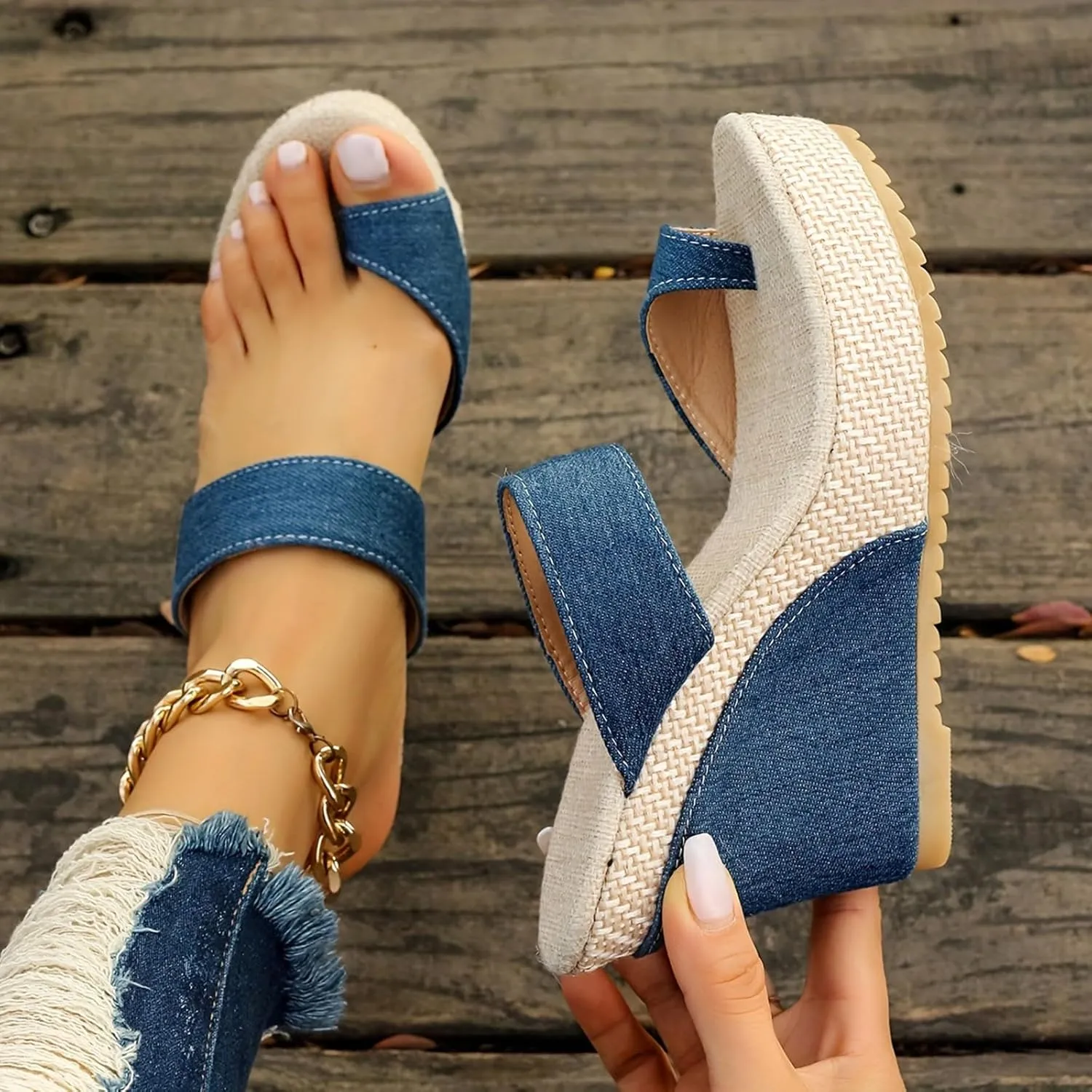 Comfortable Slip on Wedge Slide Sandals for Women Casual Elastic Ankle Strap Platform Sandal Barefoot Sandals