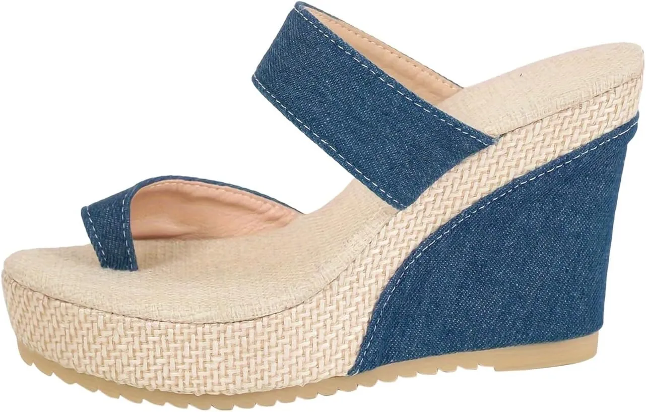 Comfortable Slip on Wedge Slide Sandals for Women Casual Elastic Ankle Strap Platform Sandal Barefoot Sandals