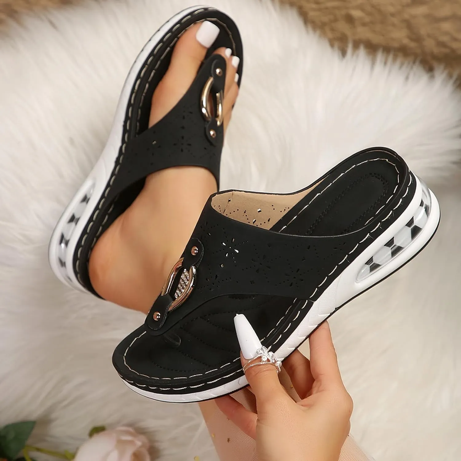 Comfortable Slip On Wedge Slide Sandals for Women Open Toe Wedge Sandals Versatile Sandals Memory Foam Slides