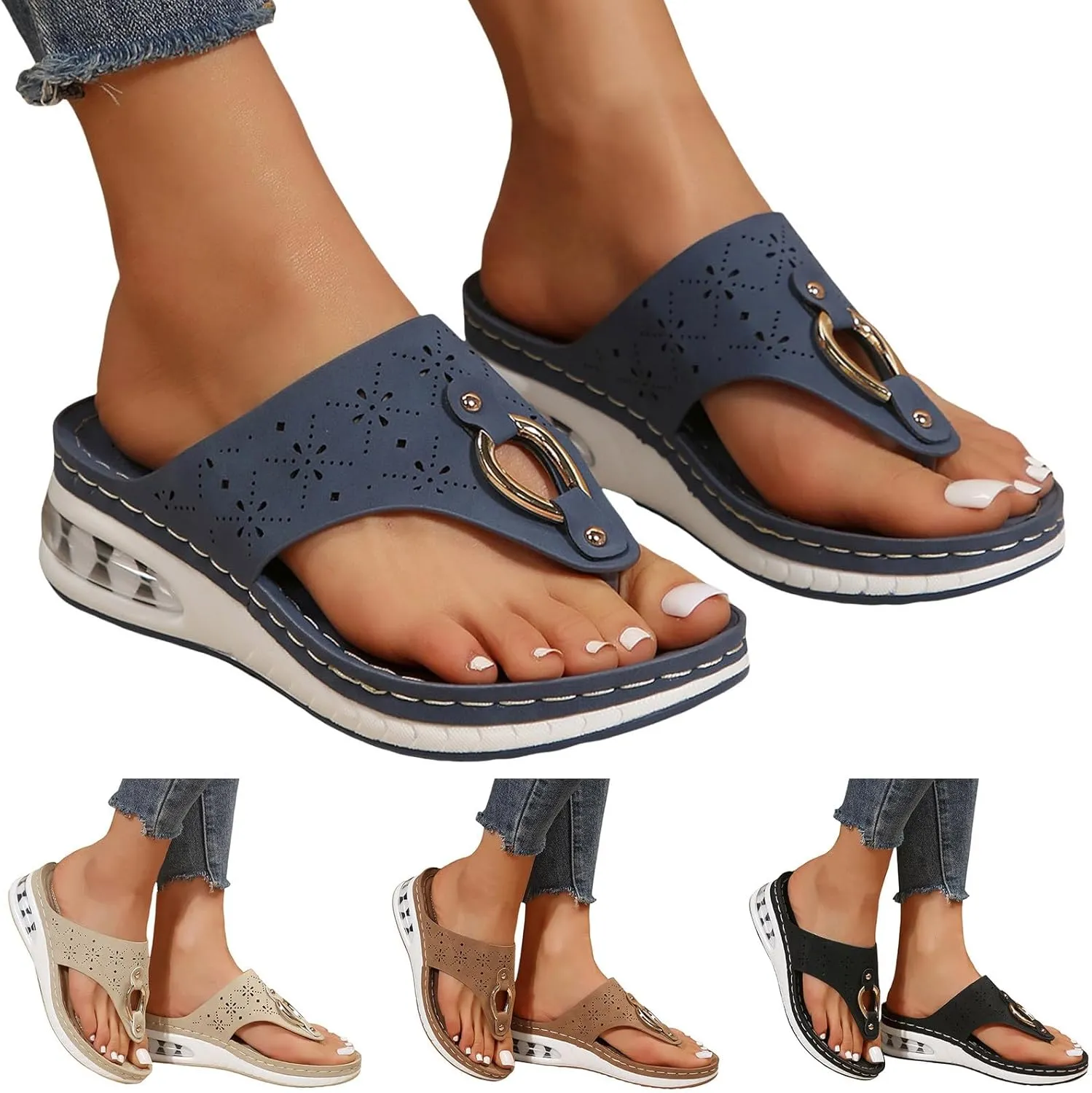 Comfortable Slip On Wedge Slide Sandals for Women Open Toe Wedge Sandals Versatile Sandals Memory Foam Slides