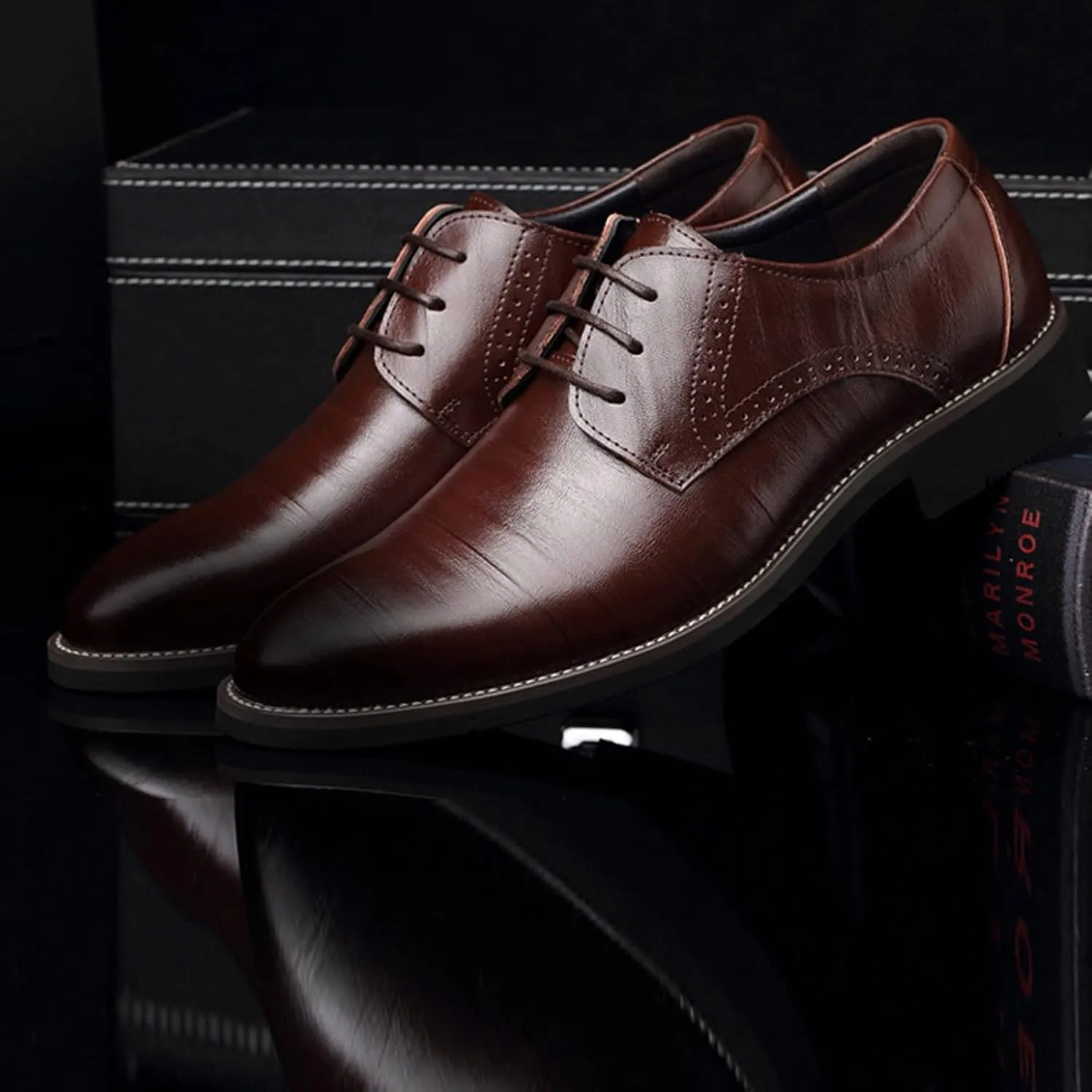 Dress Shoes for Men Comfort Black Classical Style Shoes for Men Slip On PU Leather Low Rubber Sole Block Heel Work Mens Oxfords Shoes Size 13.5