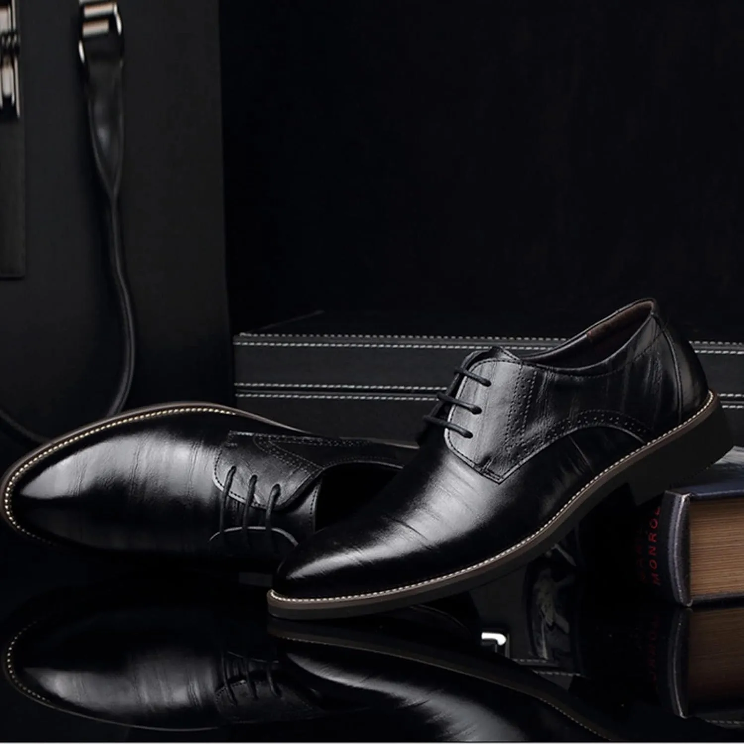 Dress Shoes for Men Comfort Black Classical Style Shoes for Men Slip On PU Leather Low Rubber Sole Block Heel Work Mens Oxfords Shoes Size 13.5