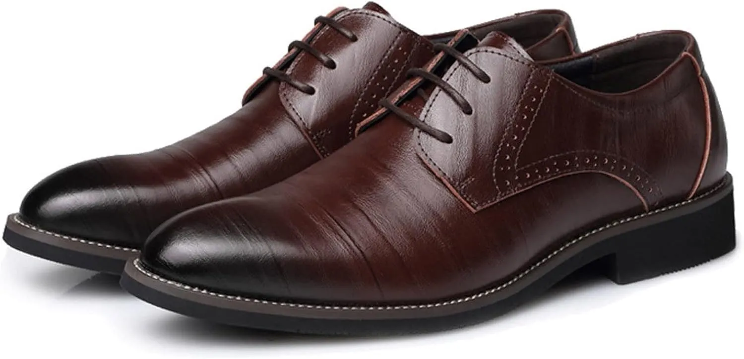 Dress Shoes for Men Comfort Black Classical Style Shoes for Men Slip On PU Leather Low Rubber Sole Block Heel Work Mens Oxfords Shoes Size 13.5