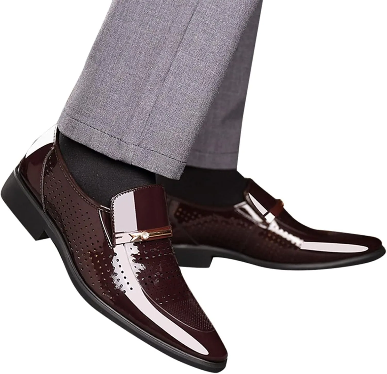 Dress Shoes for Men Fashion White Classic Style Mens Shoes Fashion Hollow Out Metal Strip Decoration Business Casual Leather Shoes Business Shoe for Men