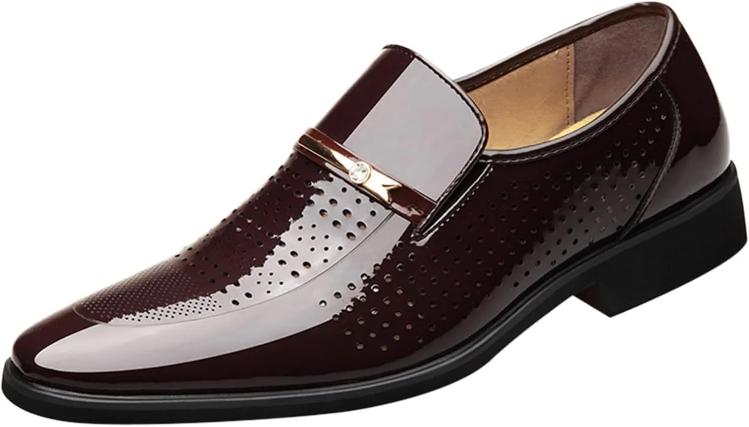 Dress Shoes for Men Fashion White Classic Style Mens Shoes Fashion Hollow Out Metal Strip Decoration Business Casual Leather Shoes Business Shoe for Men