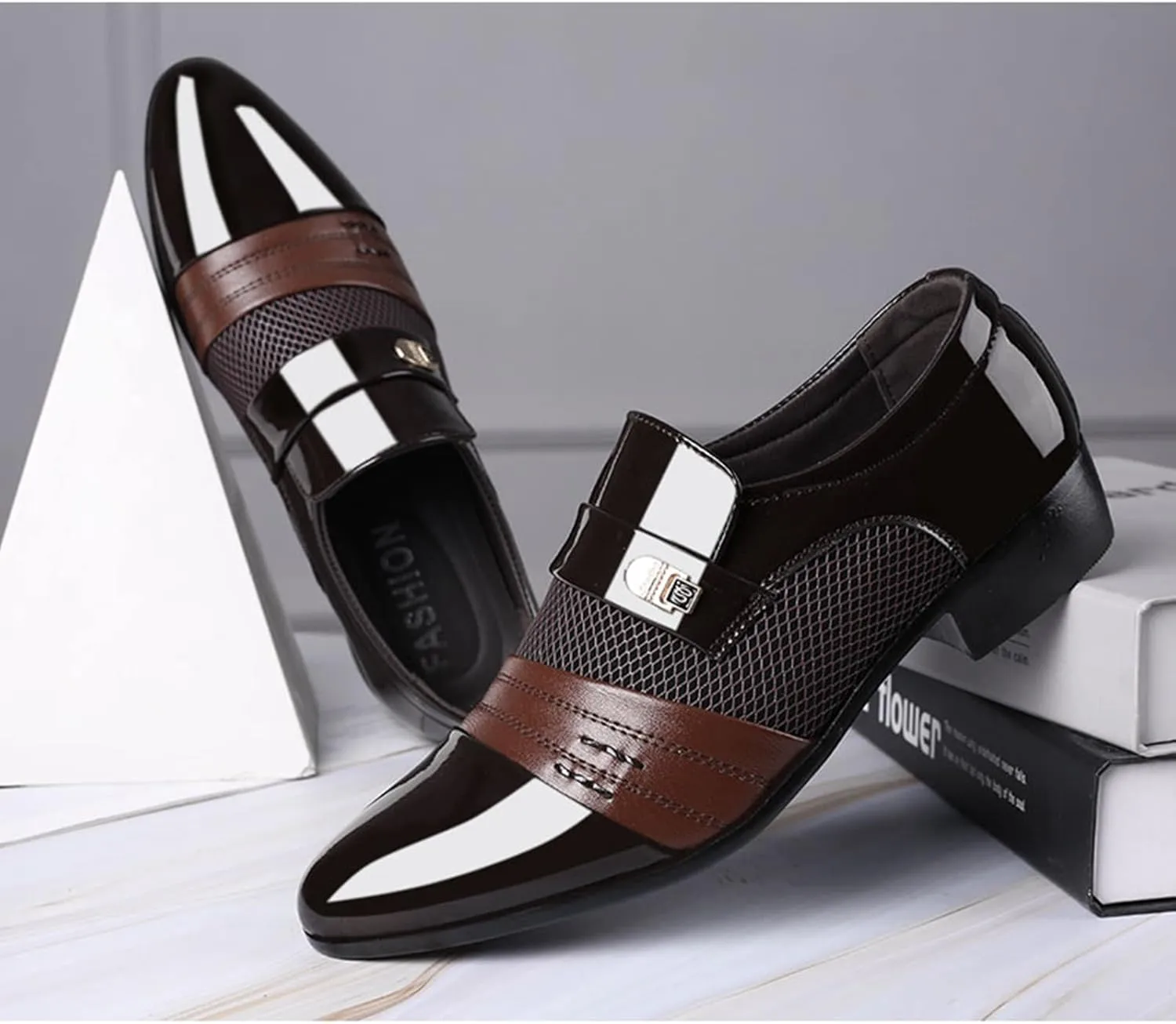 Dress Shoes for Men Pointed-Toe Slip On Lightweight Suit Oxfords Shoes Classic Casual Business Wedding Formal Shoes