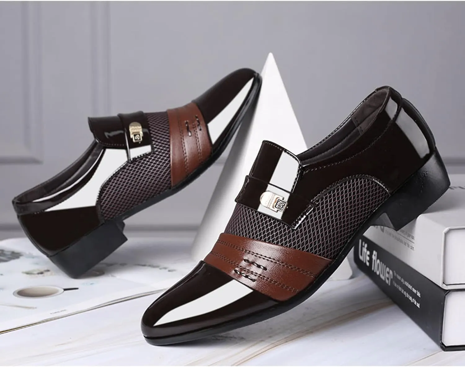 Dress Shoes for Men Pointed-Toe Slip On Lightweight Suit Oxfords Shoes Classic Casual Business Wedding Formal Shoes