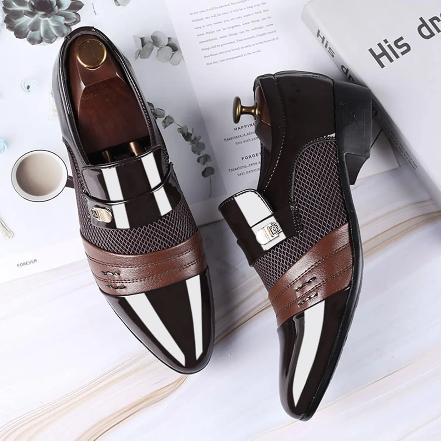 Dress Shoes for Men Pointed-Toe Slip On Lightweight Suit Oxfords Shoes Classic Casual Business Wedding Formal Shoes