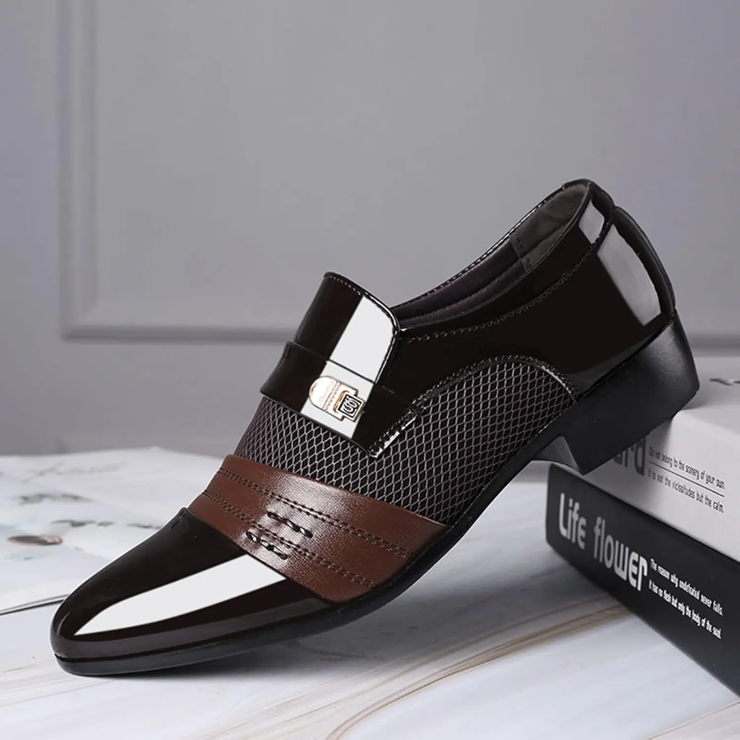 Dress Shoes for Men Pointed-Toe Slip On Lightweight Suit Oxfords Shoes Classic Casual Business Wedding Formal Shoes