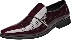 Dress Shoes for Men Wide Toe Box Classic Style Men Leather Shoes Metal Buckle Shoes Diamond Cutout Breathable Business Casual Pointed Toe Leather Shoes Business Casual Shoes Men Laceless