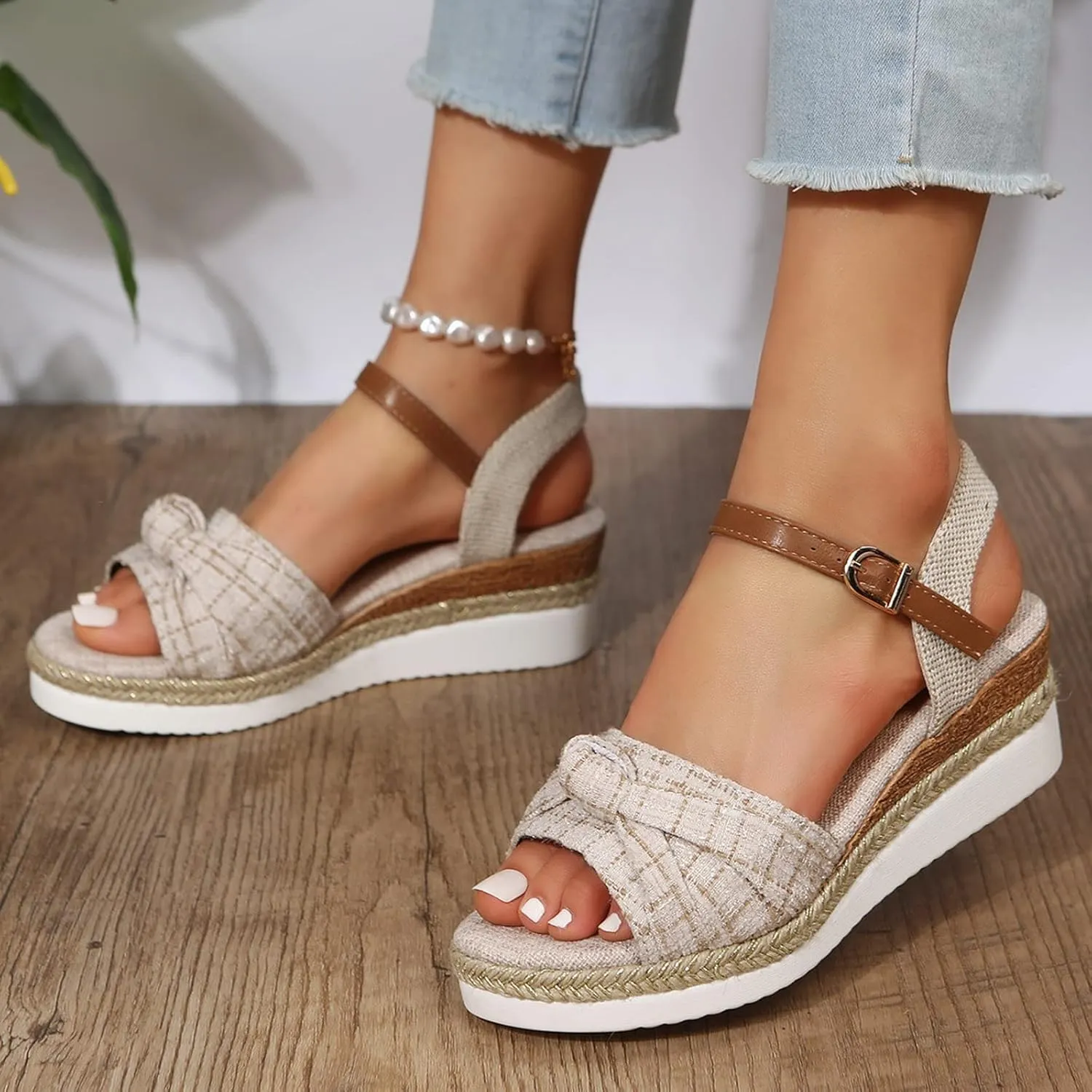 Eduavar Womens Sandals Comfortable, Womens Sandals Cow Print Sandals for Women Espadrilles Platform Sandals with Ankle Strap