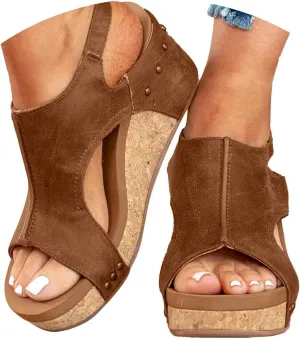 Eduavar Womens Wedge Sandals, Orthopedic Sandals for Women Sandals Open Toe Wedge Platform Sandal with Back Strap
