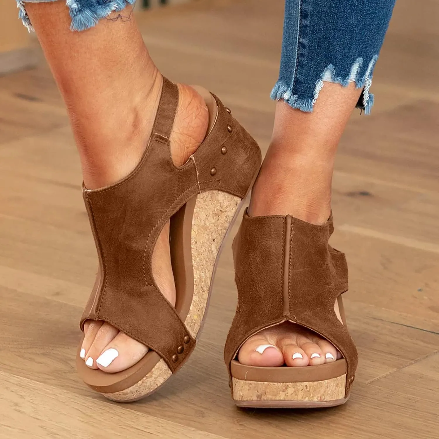 Eduavar Womens Wedge Sandals, Orthopedic Sandals for Women Sandals Open Toe Wedge Platform Sandal with Back Strap