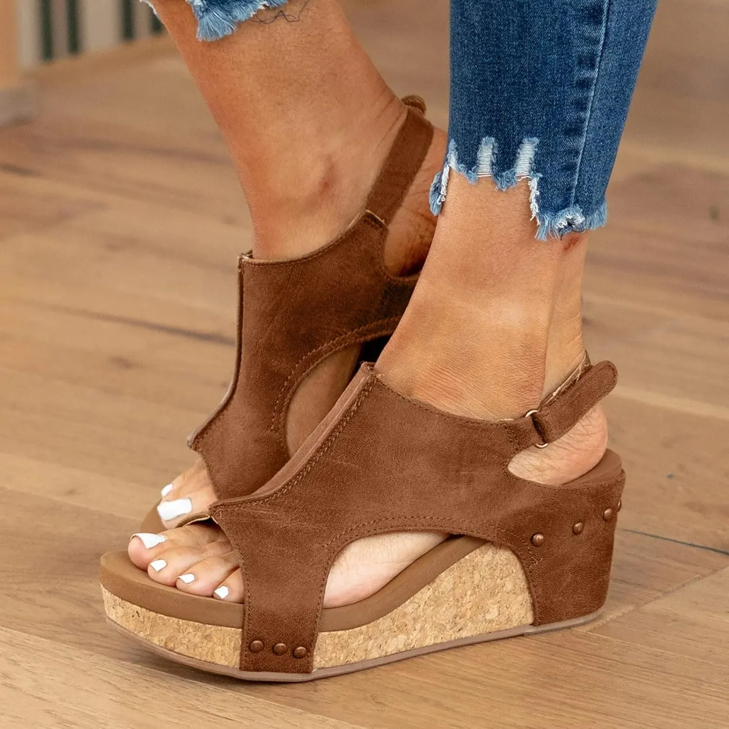 Eduavar Womens Wedge Sandals, Orthopedic Sandals for Women Sandals Open Toe Wedge Platform Sandal with Back Strap