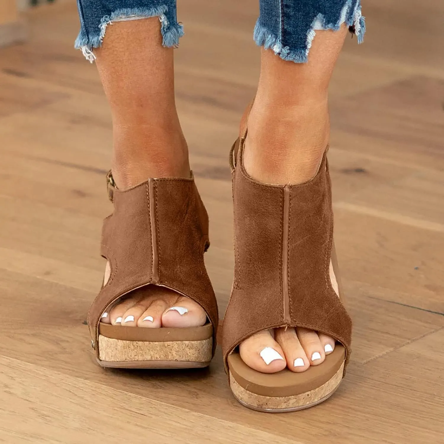 Eduavar Womens Wedge Sandals, Orthopedic Sandals for Women Sandals Open Toe Wedge Platform Sandal with Back Strap