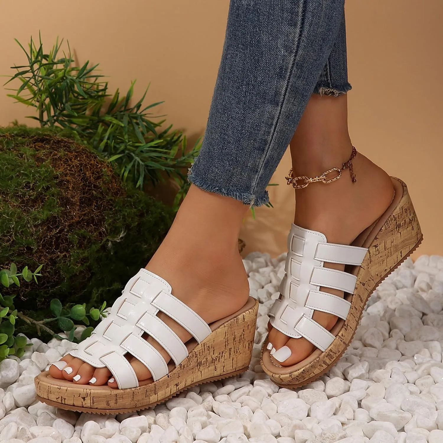 Fashion Wedge Sandals for Women Arch Support Slides Sandals Walking Shoes
