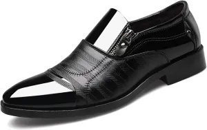 Formal Dress Shoes for Men Fashion Classic Patent Leather Pointed-Toe Tuxedo Shoes Zipper Pull-on Business Office Wedding Oxfords Shoes