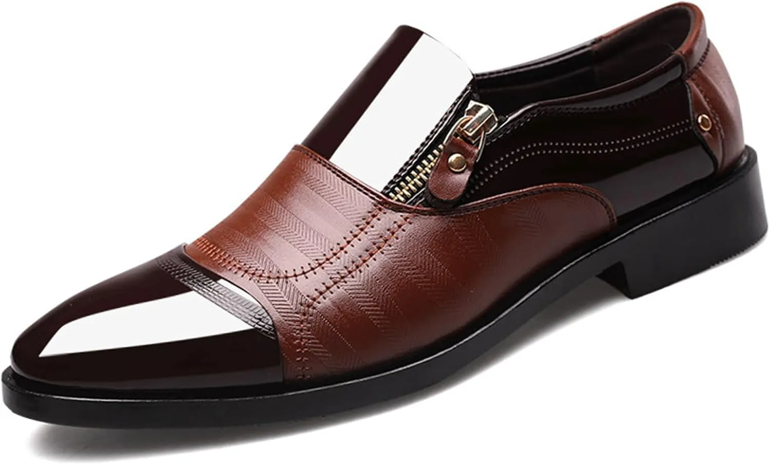 Formal Dress Shoes for Men Fashion Classic Patent Leather Pointed-Toe Tuxedo Shoes Zipper Pull-on Business Office Wedding Oxfords Shoes