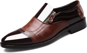 Formal Dress Shoes for Men Fashion Classic Patent Leather Pointed-Toe Tuxedo Shoes Zipper Pull-on Business Office Wedding Oxfords Shoes